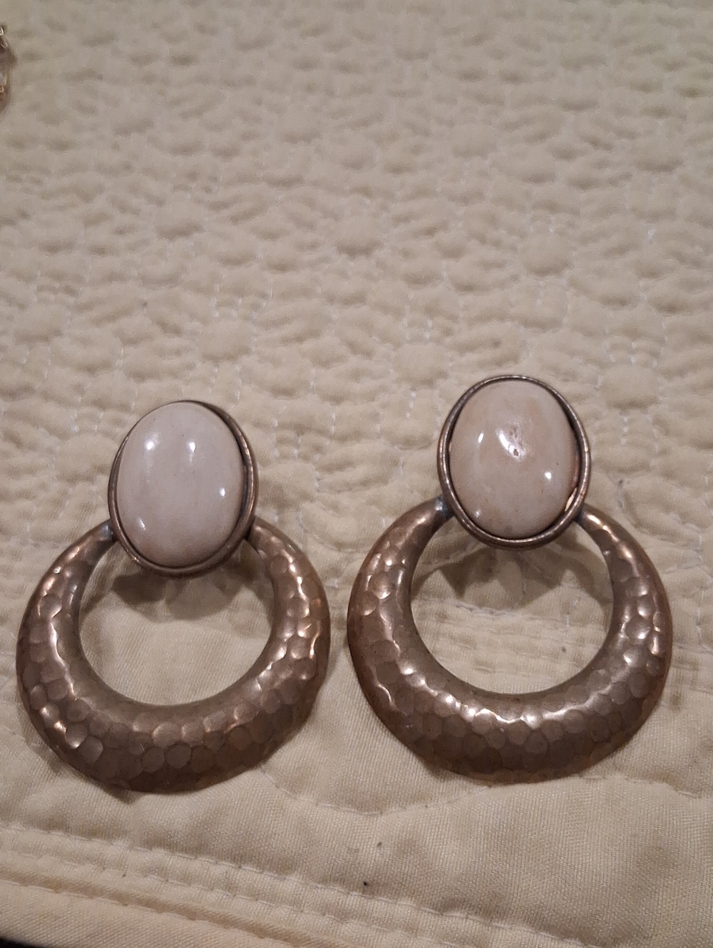 IvoryStone & Hammered Gold-Tone Hoop Drop Earrings